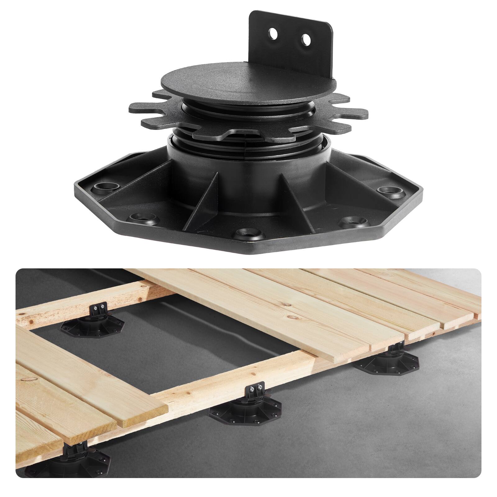 VEVOR - Deck Blocks 12 PCS, 2000lbs / 907.18kg Load Capacity Deck Support Plastic Pedestal Paver, Raising 1.18 - 2.36 inch - Black