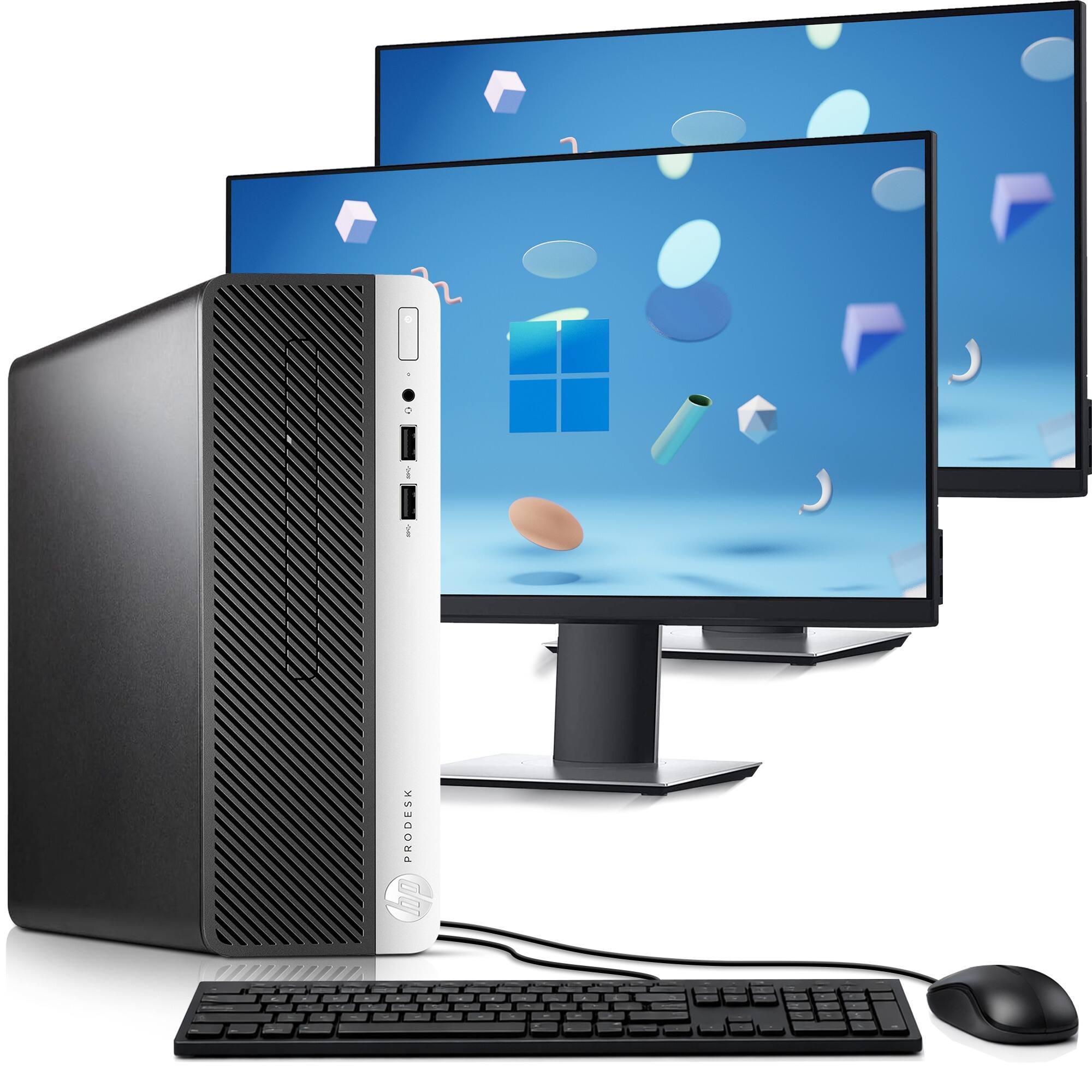 Front. HP - ProDesk G4 SFF Desktop Computer PC | Intel Core i5-8th 2.8GHz | 16GB DDR4 RAM | 256GB SSD | Dual 22" LED | Wi-Fi | Win11 - Black.
