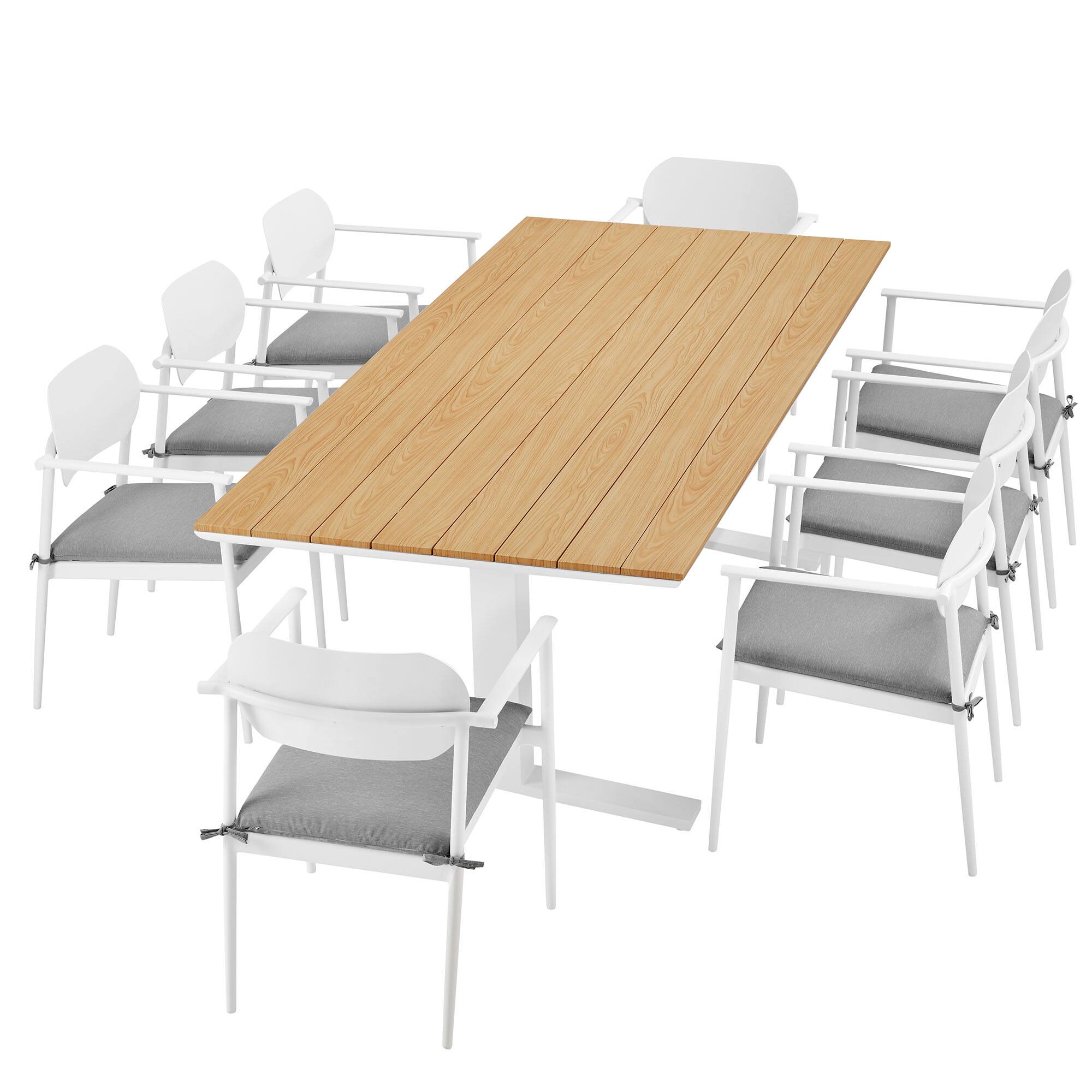 Alt View 1. Modway - Aeris 9-Piece Outdoor Patio Aluminum Dining Set - White.