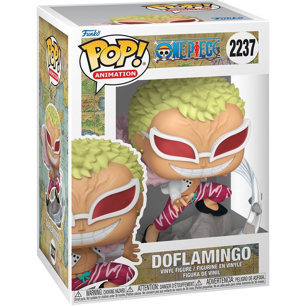 Funko POP! ANIMATION  
ONE PIECE  
2237  
DOFLAMINGO  
VINYL FIGURE / FIGURINE EN VINYLE / FIGURA DE VINIL  

ADVERTENCIA: PELIGRO DE ASFIXIA A menores de 36 meses  
ATTENTION: DANGER D'ETOUFFEMENT!  
WARNING: CHOKING HAZARD. Small parts. Not suitable for children under 36 months