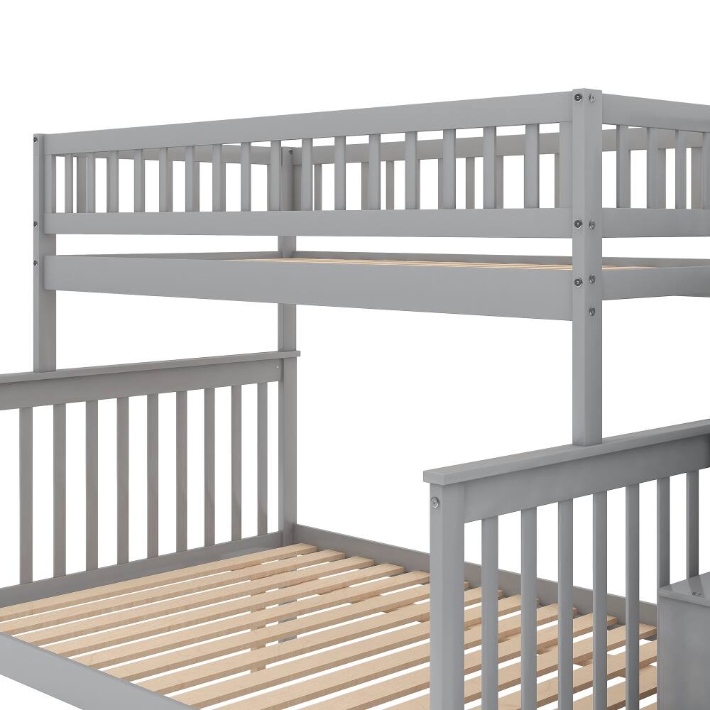 Alt View 3. Loheer - Loheer Twin Over Full Stairway Bunk Bed with Storage Gray Solid Wood - Gray.