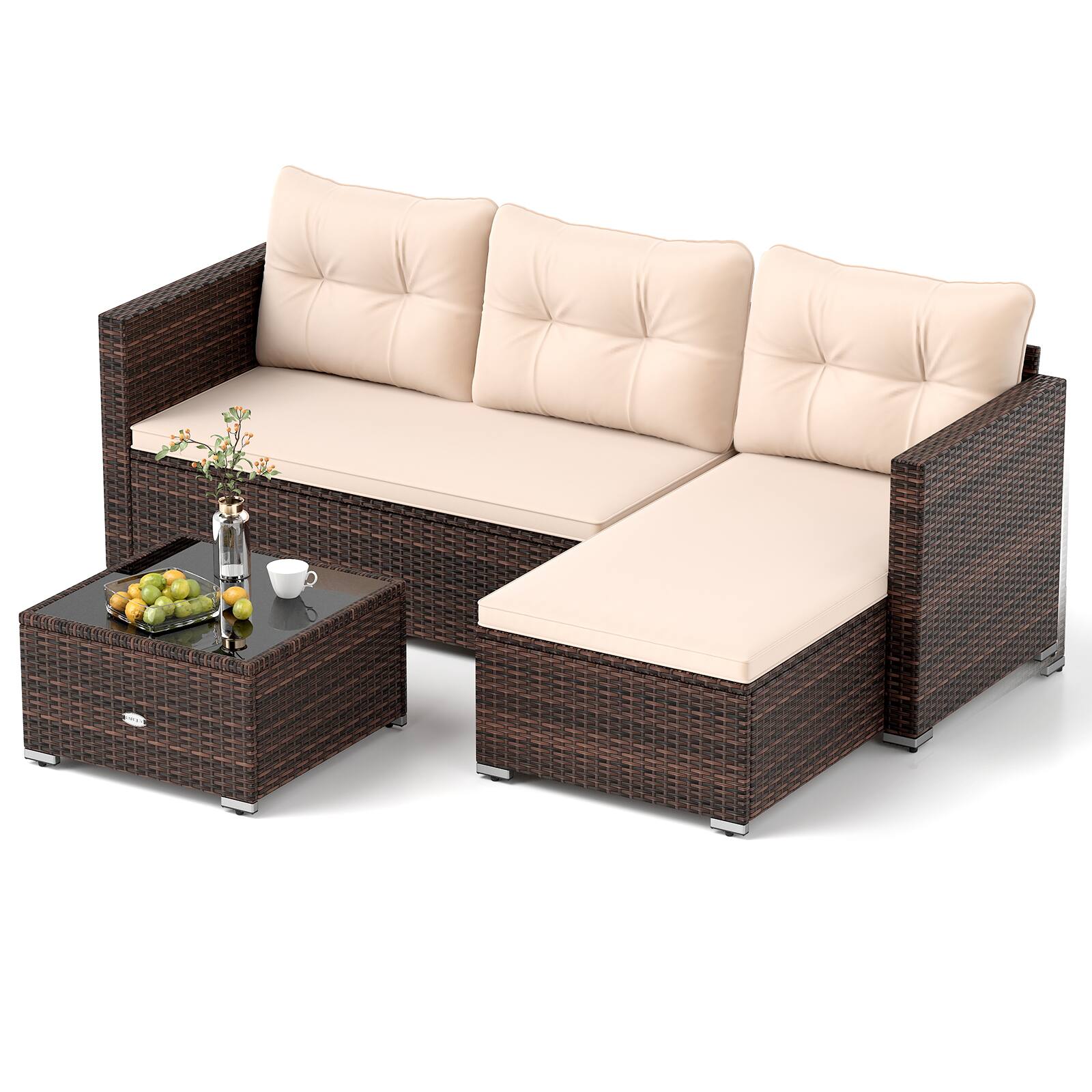 Alt View 9. Gymax - Gymax 4 Seats Outdoor Patio Furniture Set L-Shaped Couch Set for Yard - Mix Brown.