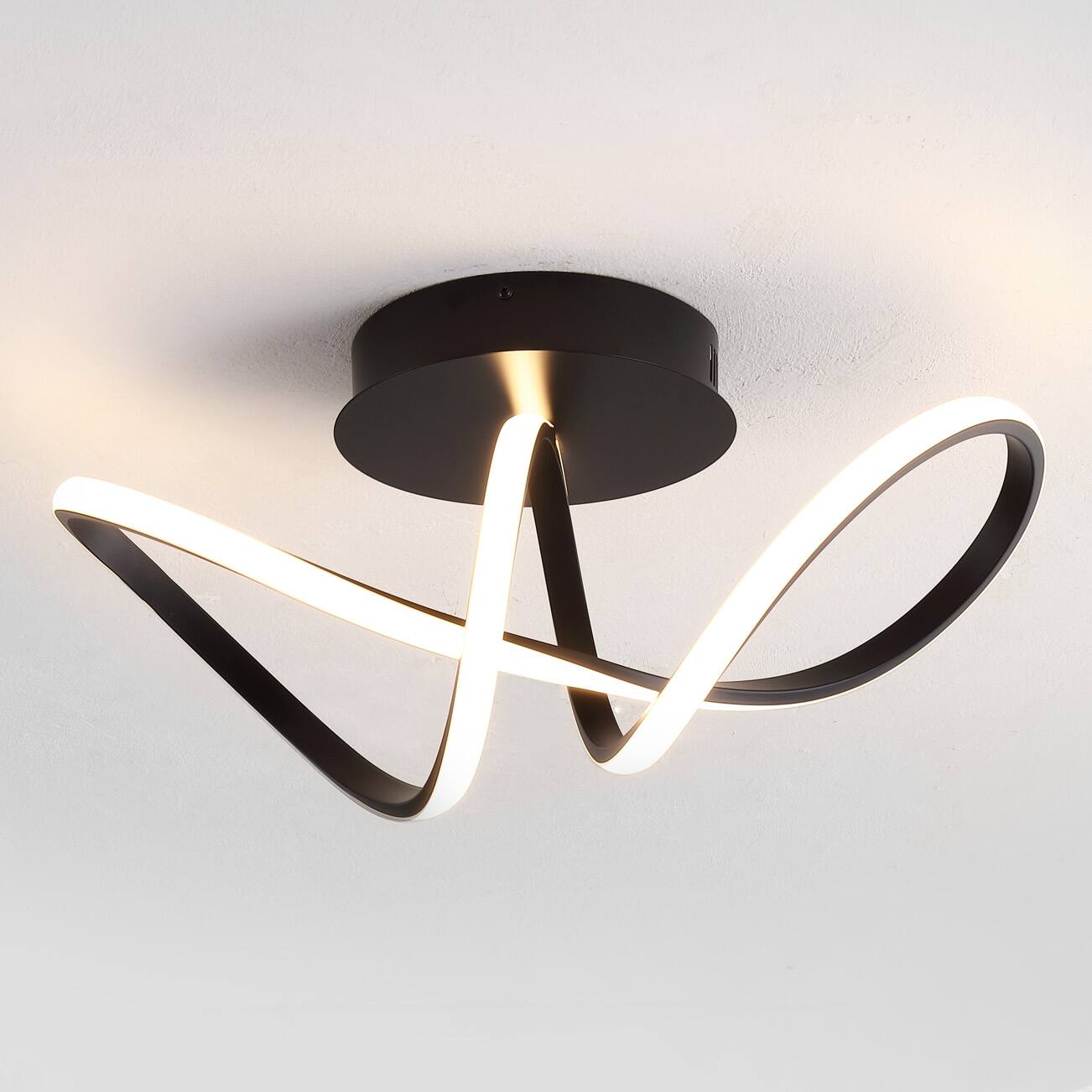 Alt View 1. Jonathan Y - Chantelle 19.5" 1-Light Modern Minimalist Aluminum Loop Integrated LED Semi Flush Mount, Black - Black.