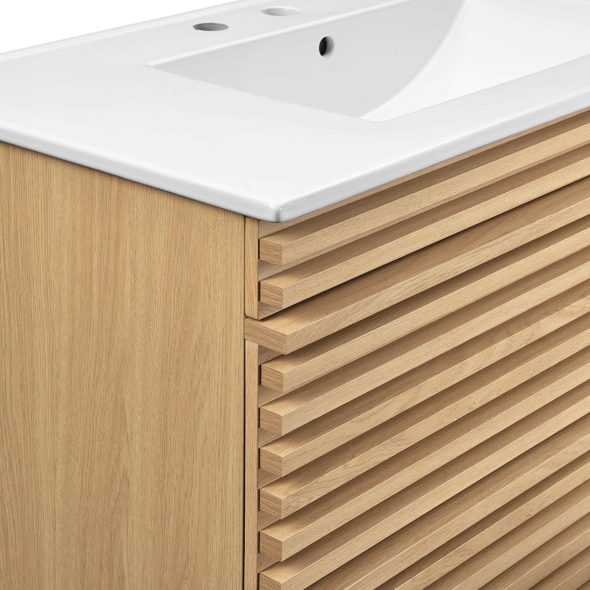 Alt View 5. Modway - Render Wall-Mount Bathroom Vanity with White Basin Included - Oak White.