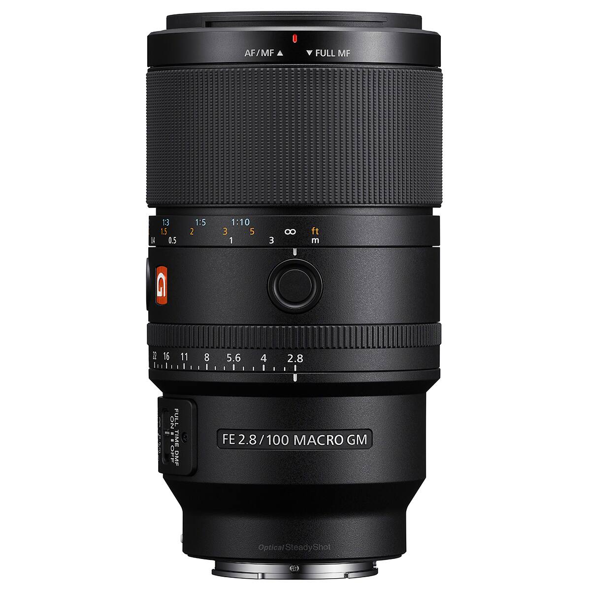 AF/MF  
FULL MF  
1:1.3  
1:1.5  
1:1.10  
1:2  
1:3  
1:5  
1:∞  
0.5  
ft  
m  
8  
16  
11  
8  
5.6  
4  
2.8  
NO FULL = TIME Okt DMF  
FE 2.8/100 MACRO GM  
Optical SteadyShot