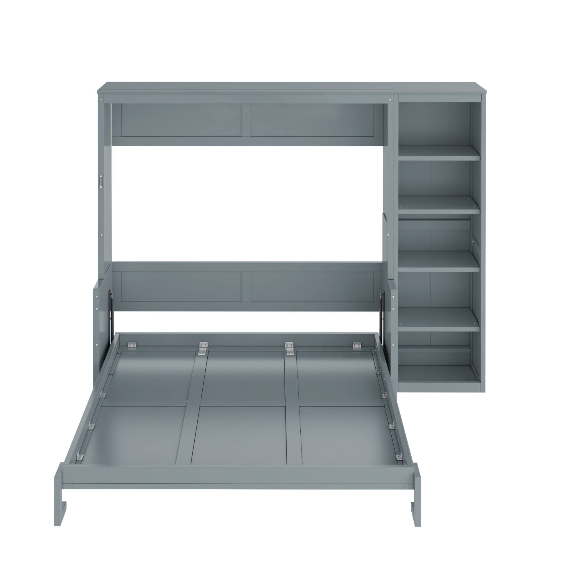 Alt View 1. Whisen - Full Size Murphy Bed with Desk and Bookshelf, Space Saving Foldable Bed for Home Office & Guest Room - Gray.