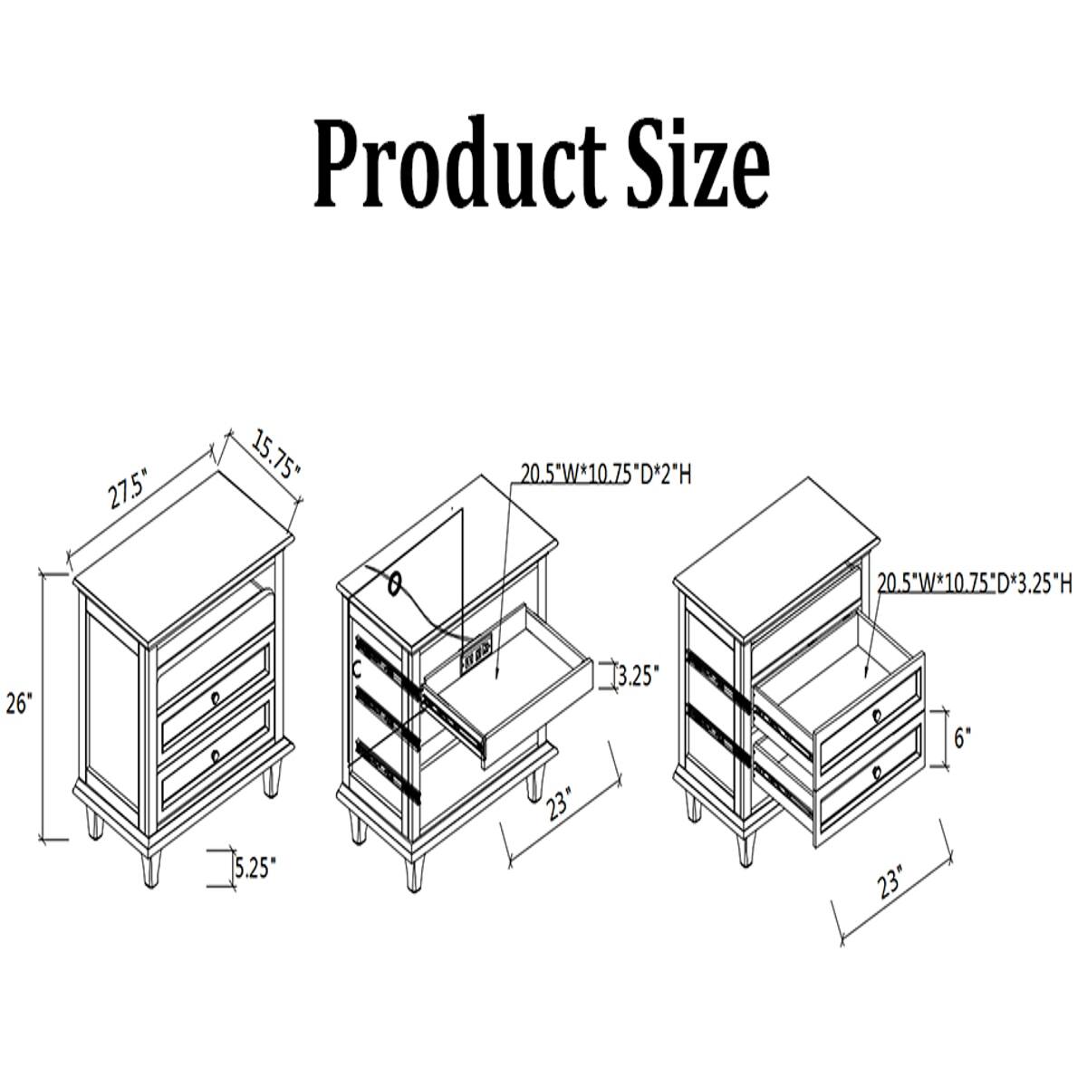 Product Size

27.5"  
15.75"  
20.5"W*10.75"D*2"H  
20.5"W*10.75"D*3.25"H  
26"  
5.25"  
23"  
3.25"  
23"  
6"