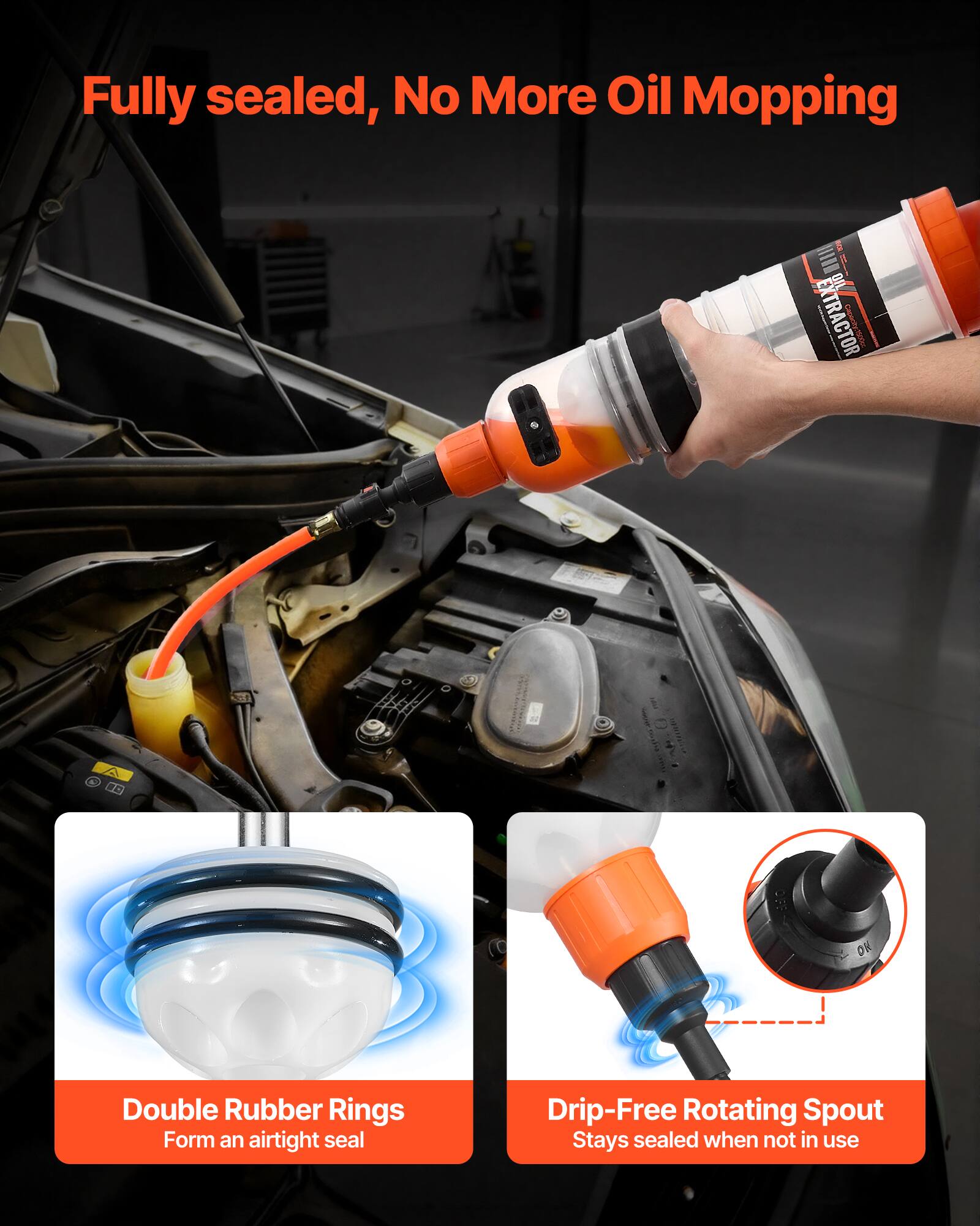 Fully sealed, No More Oil Mopping

5 II EXTRACTOR MAICARNO

Double Rubber Rings Form an airtight seal

Drip-Free Rotating Spout Stays sealed when not in use