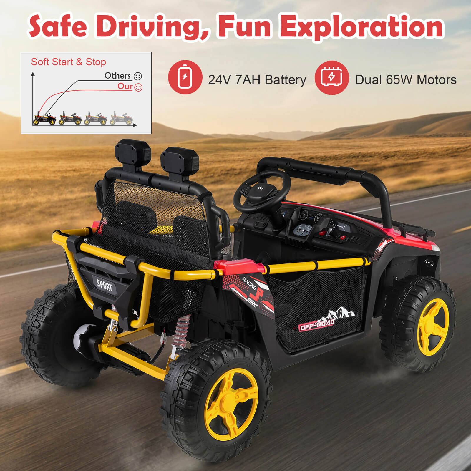 Safe Driving, Fun Exploration

- Soft Start & Stop
- 24V 7AH Battery
- Dual 65W Motors