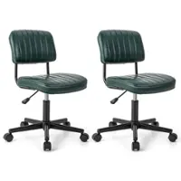 Costway 2PCS PU Leather Office Chair Adjustable Swivel Task Chair with Backrest - Green - Front_Zoom