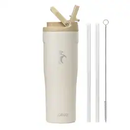 Coolflask - Slim Tumbler Stainless Steel with Straw & Handle - Fits Car Cup Holder - 32oz White
