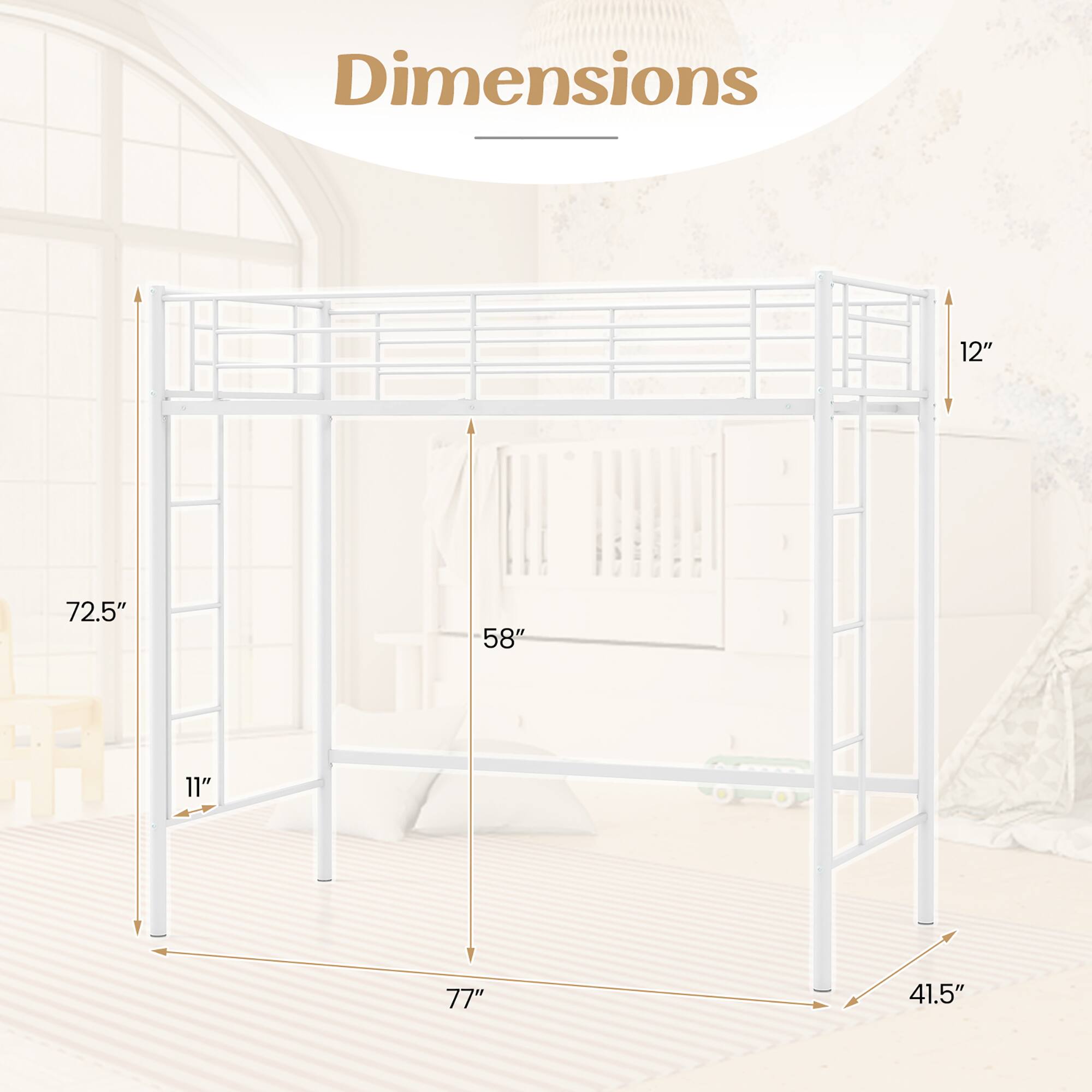 Dimensions: 12" x 72.5" x 58" x 11" x 77" x 41.5"