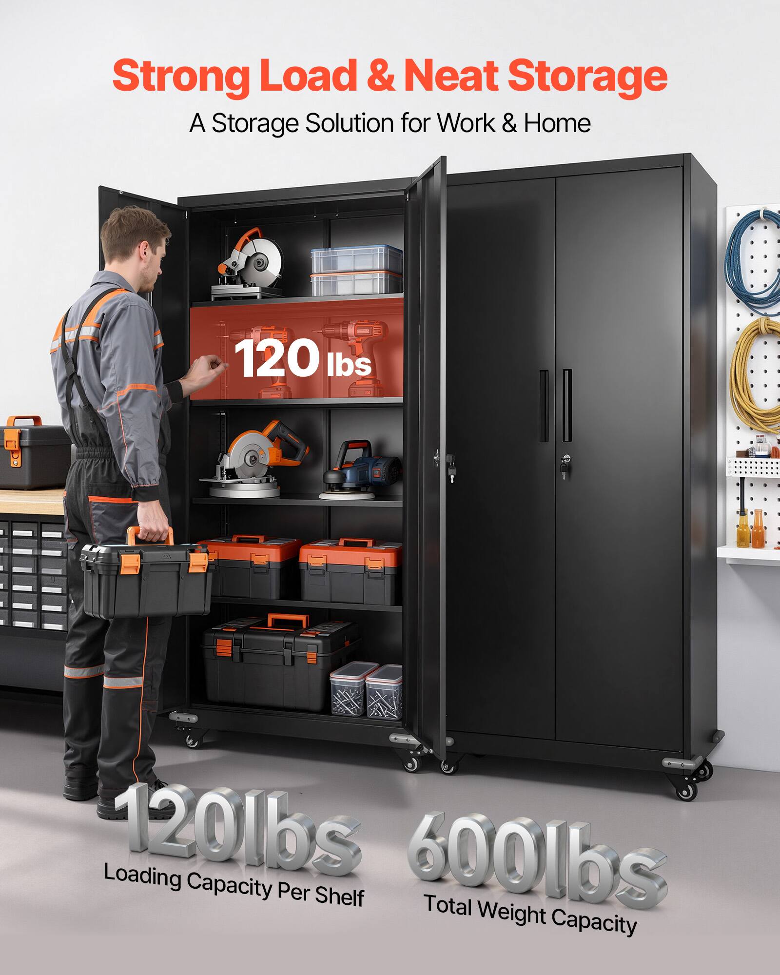 Strong Load & Neat Storage  
A Storage Solution for Work & Home  

120 lbs Loading  
120 lbs Capacity Per Shelf  
600 lbs Total Weight Capacity