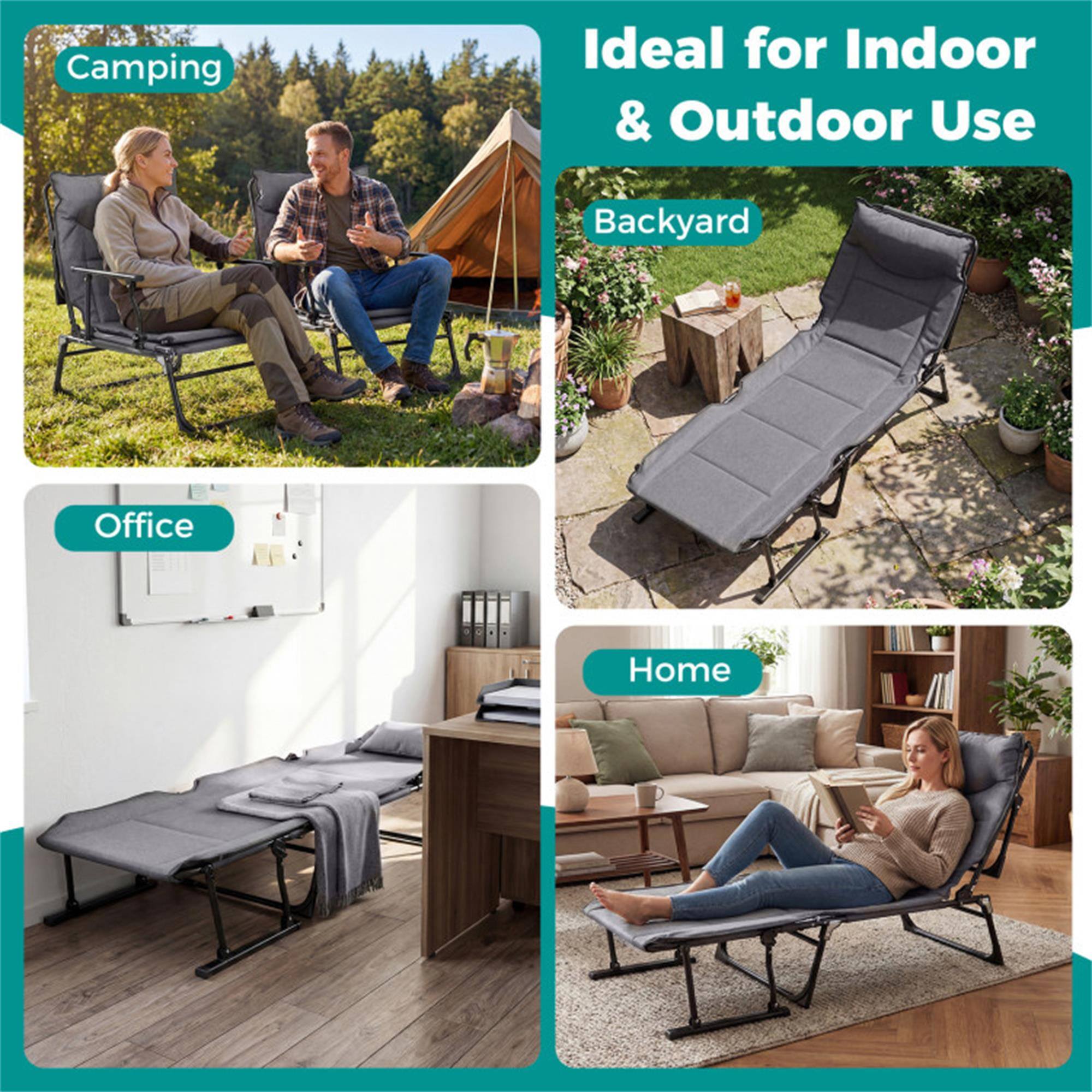 Ideal for Indoor & Outdoor Use

Camping  
Backyard  
Office  
Home