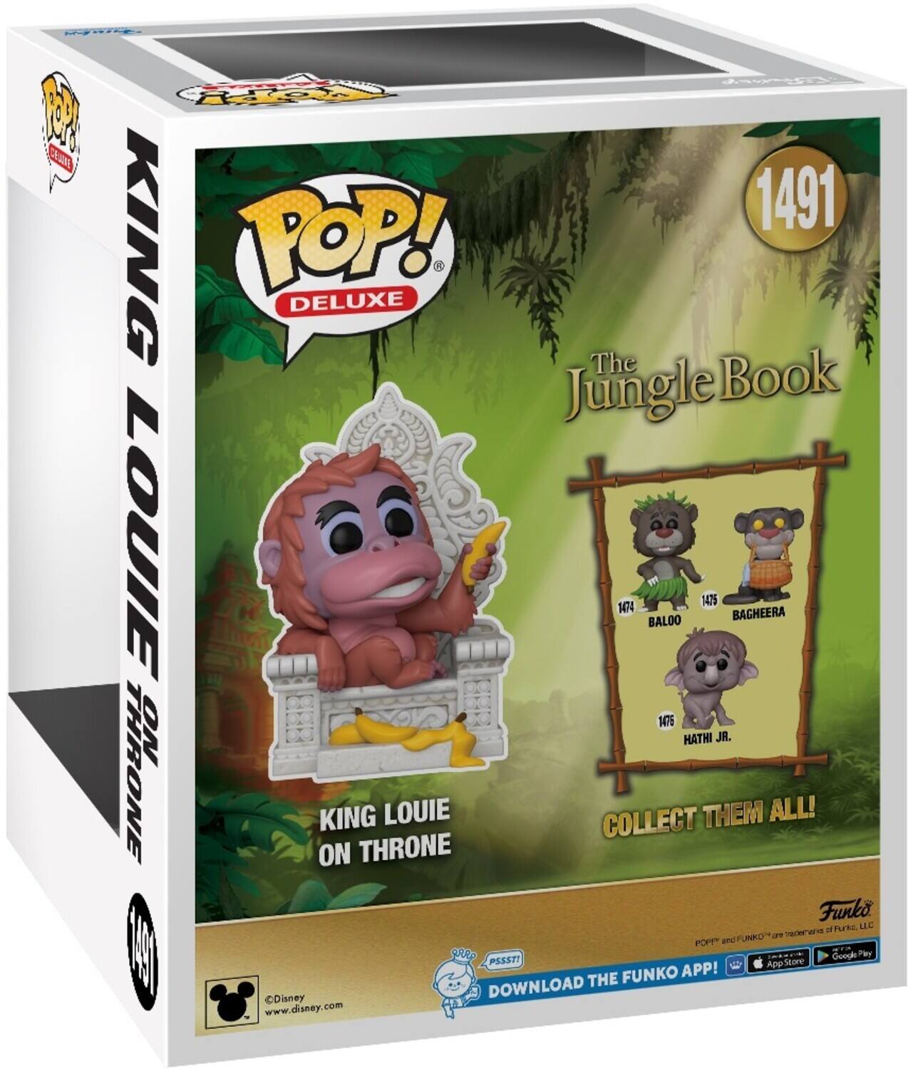 KING LOUIE ON THRONE, POP! DELUXE, The Jungle Book, 1491, 1474 BALOO, 1475 BAGHEERA, 1476 HATHI JR., COLLECT THEM ALL!, DOWNLOAD THE FUNKO APP!, FUNKO, PSSSTT, Disney, www.disney.com
