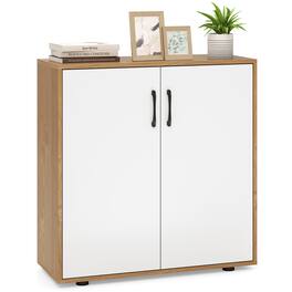 Gymax - Coffee Bar Cabinet 2-Door Kitchen Storage Cabinet w/ 5-Position Adjustable Shelf - White, Natural
