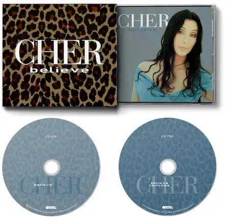 CHER believe
CD ONE
CHER believe
CD TWO
CHER believe remixes
2002 - addidadss - RAEME 1 CERMNE a KITD NA 1 believe CHER remixes 2023 M 304145 . MECOROS 34 MDR - GERMON M . LED MER. 1%