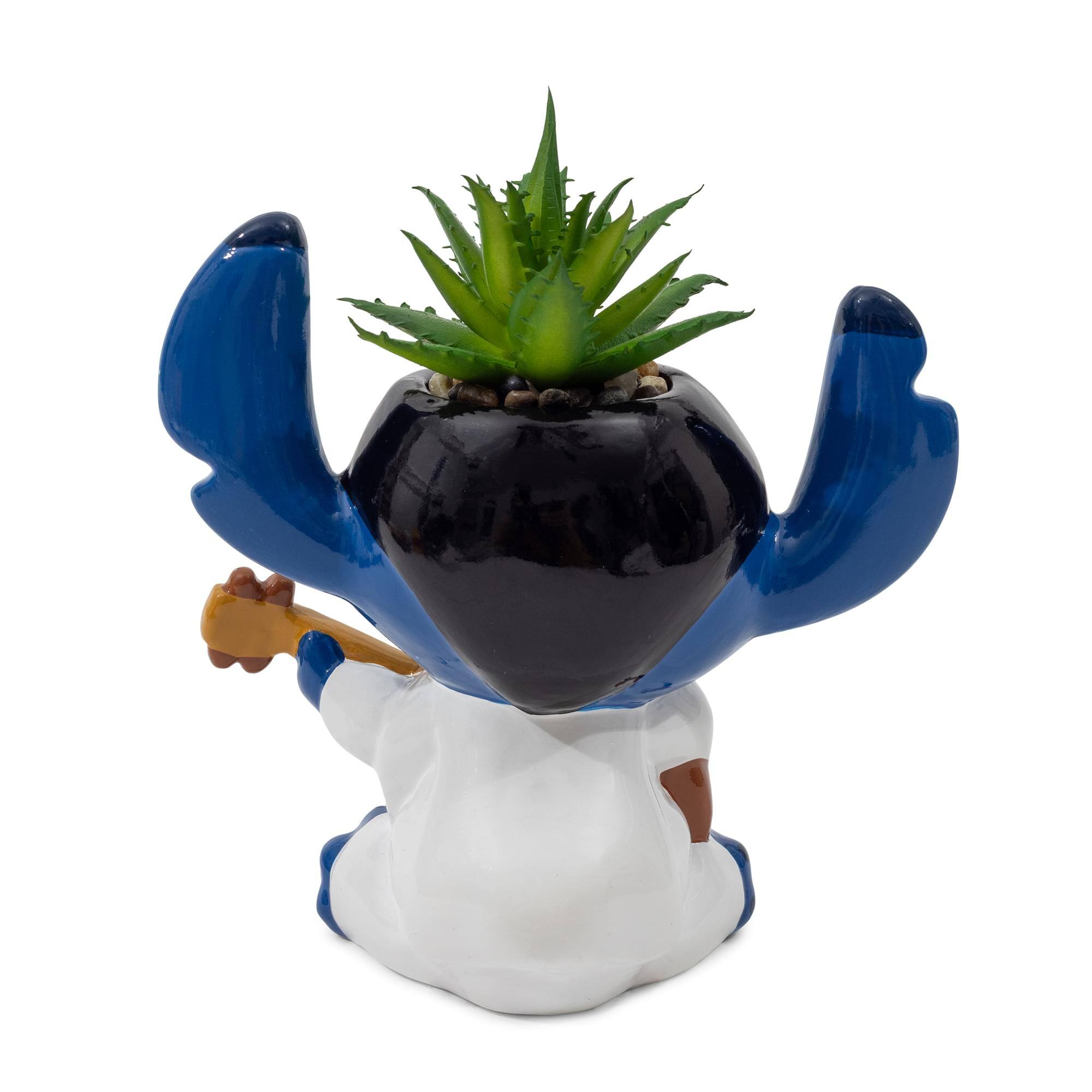 Alt View 2. Silver Buffalo - Disney Lilo & Stitch Elvis 6-Inch Ceramic Mini Planter With Artificial Succulent - Blue.