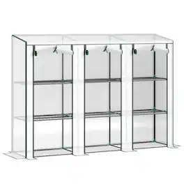 Outsunny - x 18.1" x 56.7" Lean-to Mini Greenhouse, 3-Tier Shelves, 3 Roll-Up Doors - White
