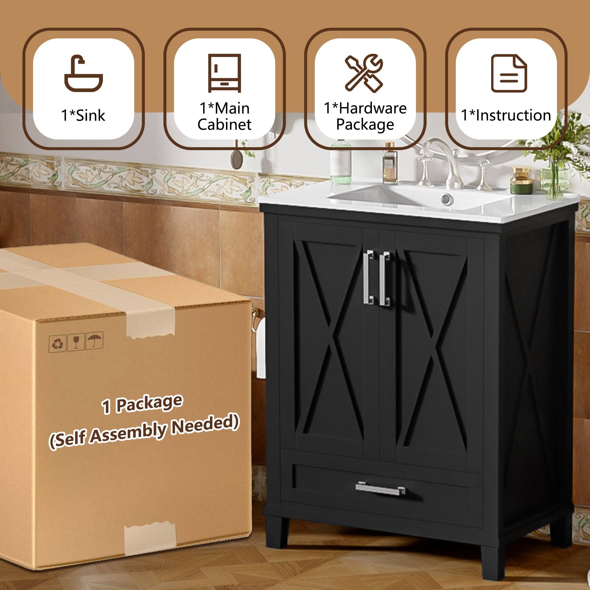 1*Sink  
1*Main Cabinet  
1*Hardware Package  
1*Instruction  

1 Package (Self Assembly Needed)