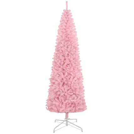 Front. Homcom - Artificial Christmas Tree Douglas Fir Pencil Christmas Tree with 1168 Realistic Branch Tips - Pink.