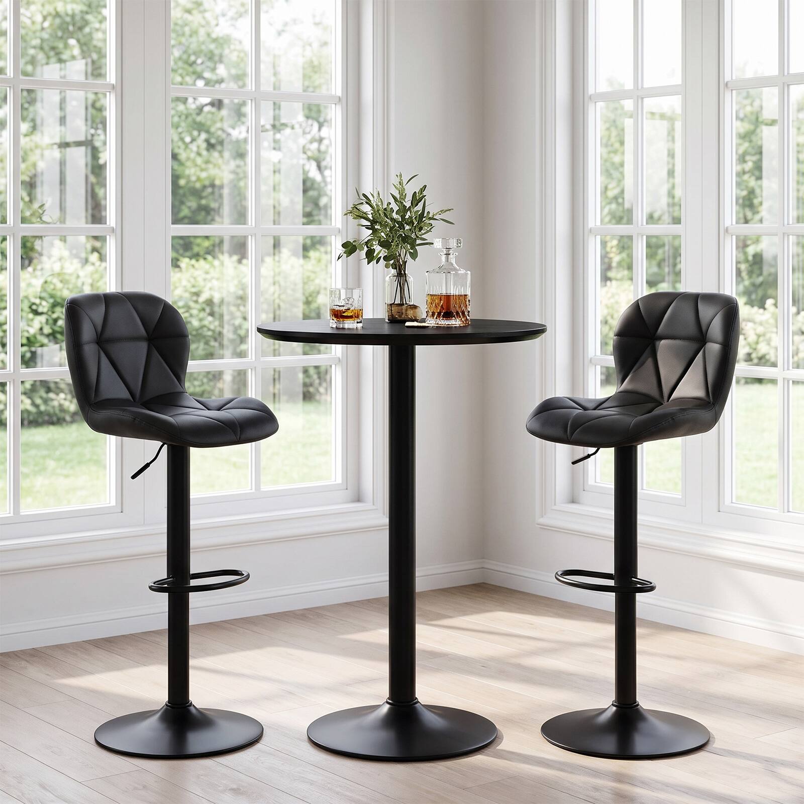 Alt View 3. Costway - Costway 2 PCS Upholstered Swivel Bar Stools with Adjustable Height Curved Backs Footrests - Black.