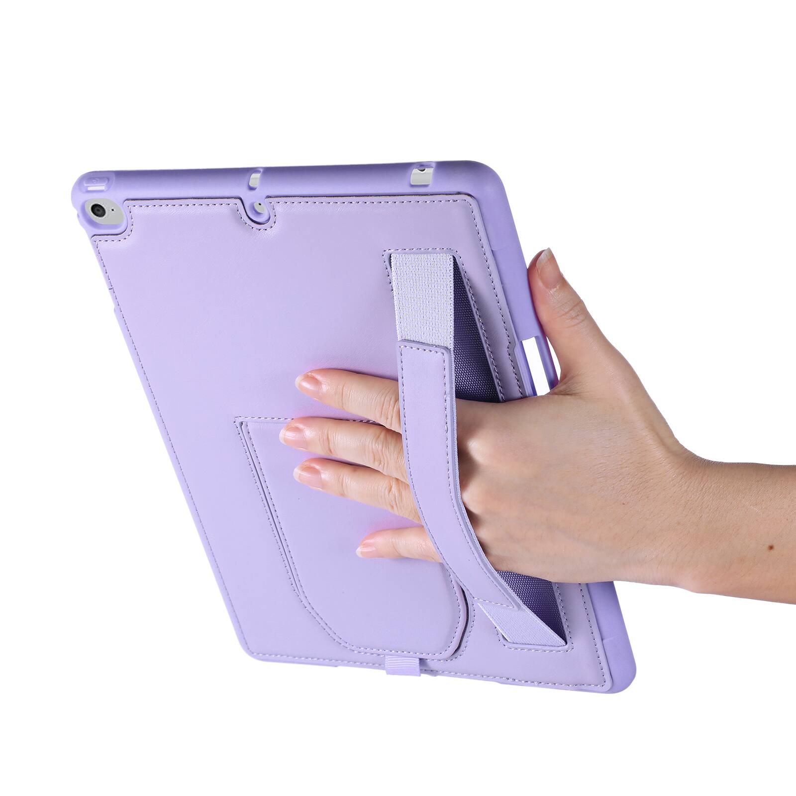 Left. UUCOVER - Case for iPad Air 11-inch M4 M3 M2 (2026/2025/2024) Shockproof PU Leather Hand Strap Kickstand Pencil Holder Cover - Purple.