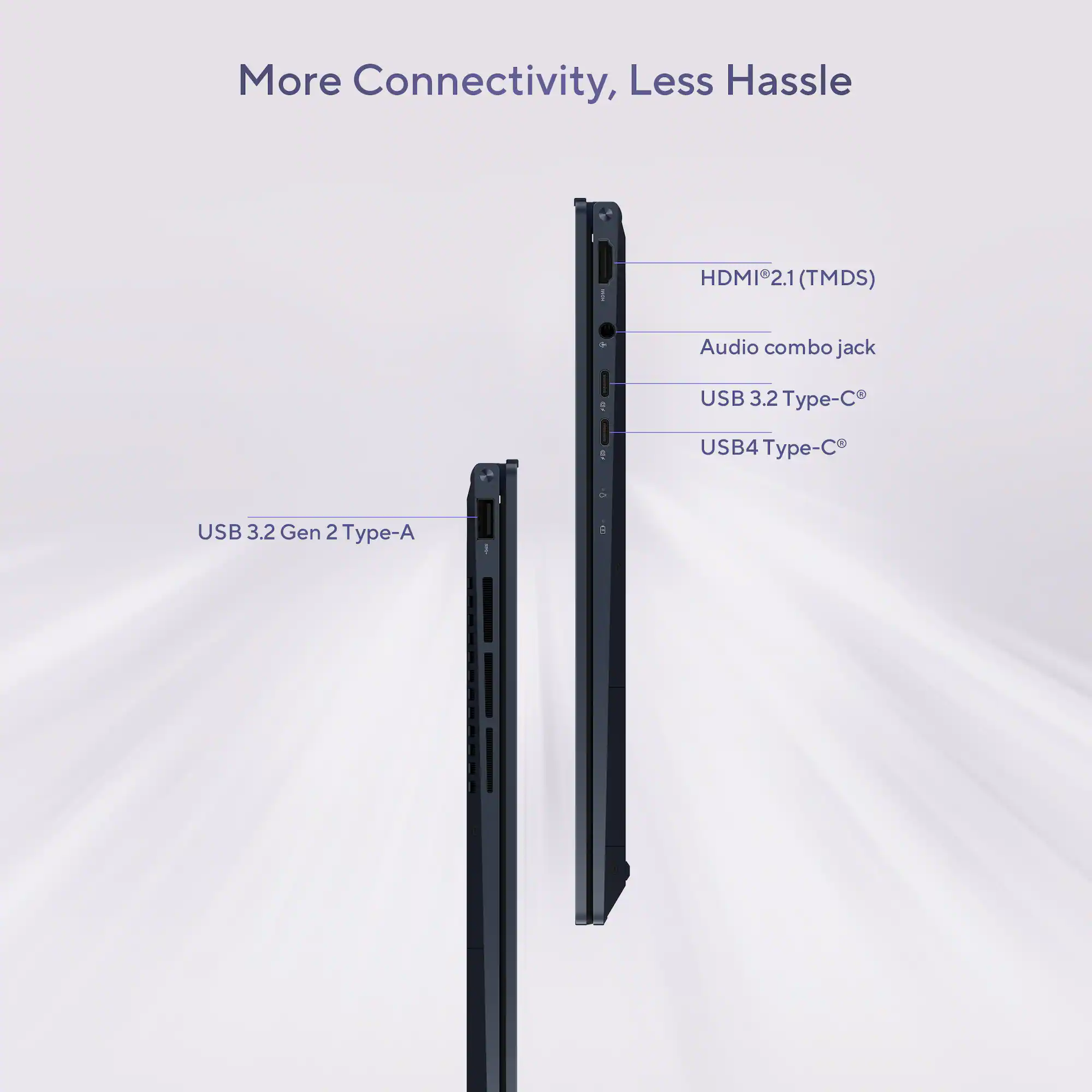 Zoom in on More Connectivity, Less Hassle HDMI 2.1 (TMDS) Audio combo jack USB 3.2 Type-C USB 3.2 Gen 2 Type-A
