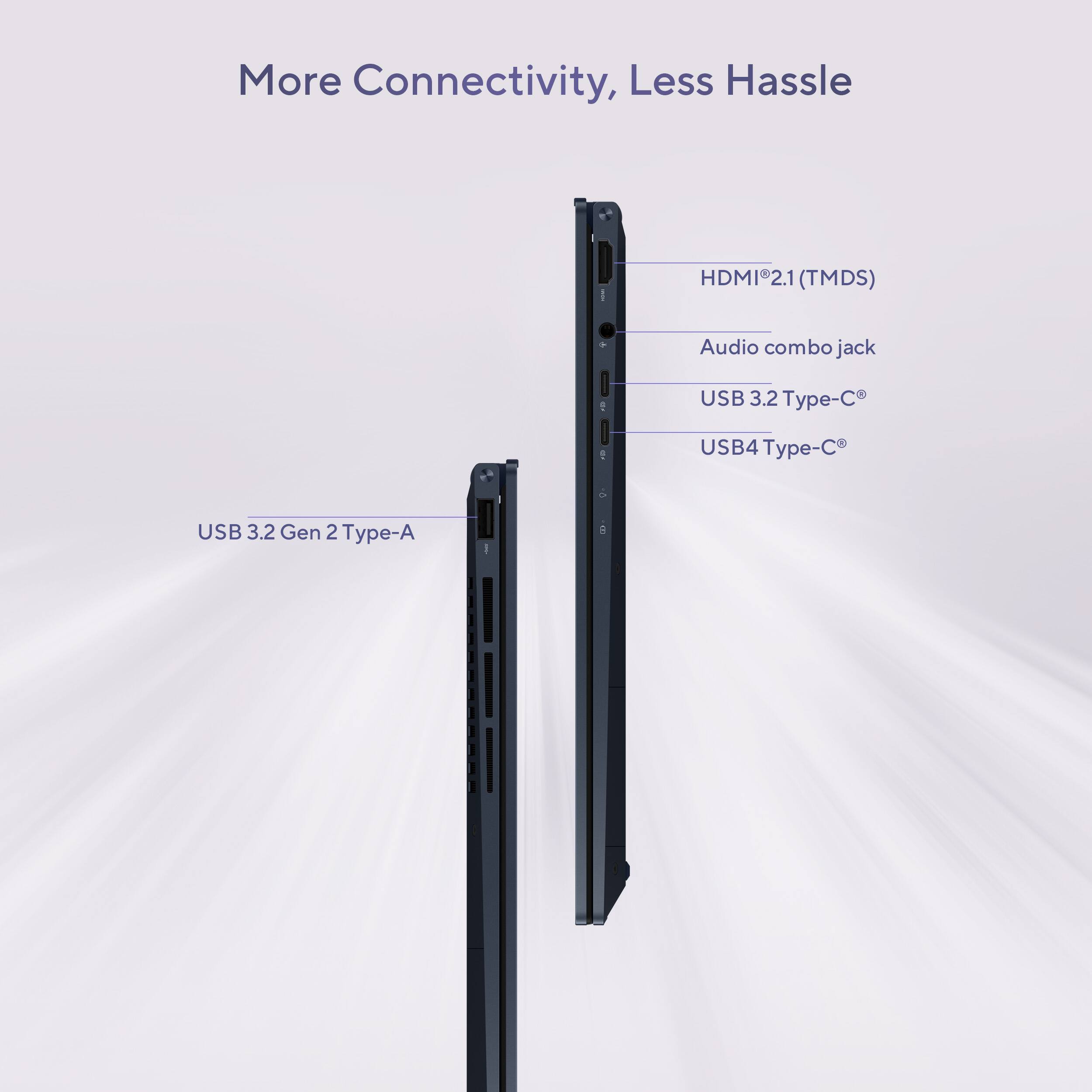 More Connectivity, Less Hassle HDMI 2.1 (TMDS) Audio combo jack USB 3.2 Type-C USB 3.2 Gen 2 Type-A