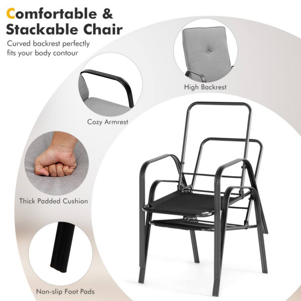 Comfortable & Stackable Chair  
Curved backrest perfectly fits your body contour  
High Backrest  
Cozy Armrest  
Thick Padded Cushion  
Non-slip Foot Pads