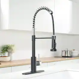 Black and Brushed Nickel Single Handle Touchless Pull Down Kitchen Faucet with Deckplate Included
