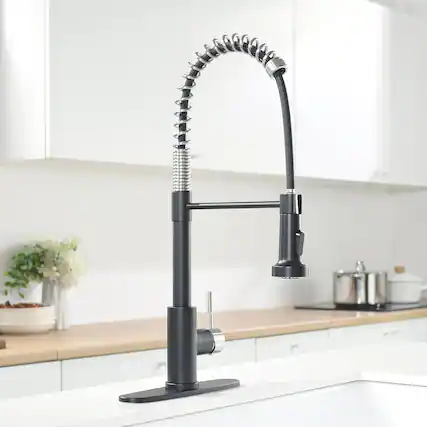 Front. Boyel Living - Black and Brushed Nickel Single Handle Touchless Pull Down Kitchen Faucet with Deckplate Included - Black & Brushed Nickel.