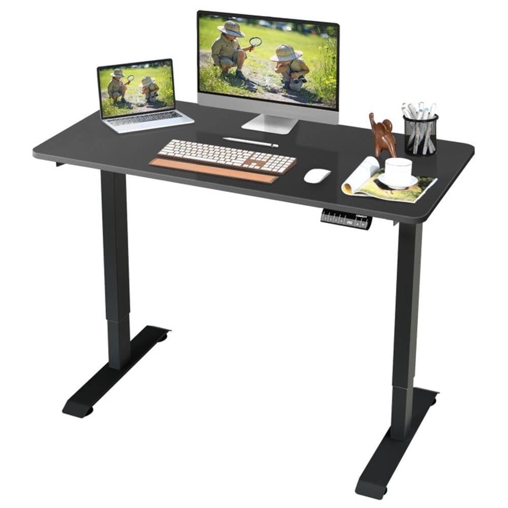 Front. Pefilos - Electric Height Adjustable Standing Desk with Memory Controller, Small Home Computer Desk Study Writing Table, Black - Black.