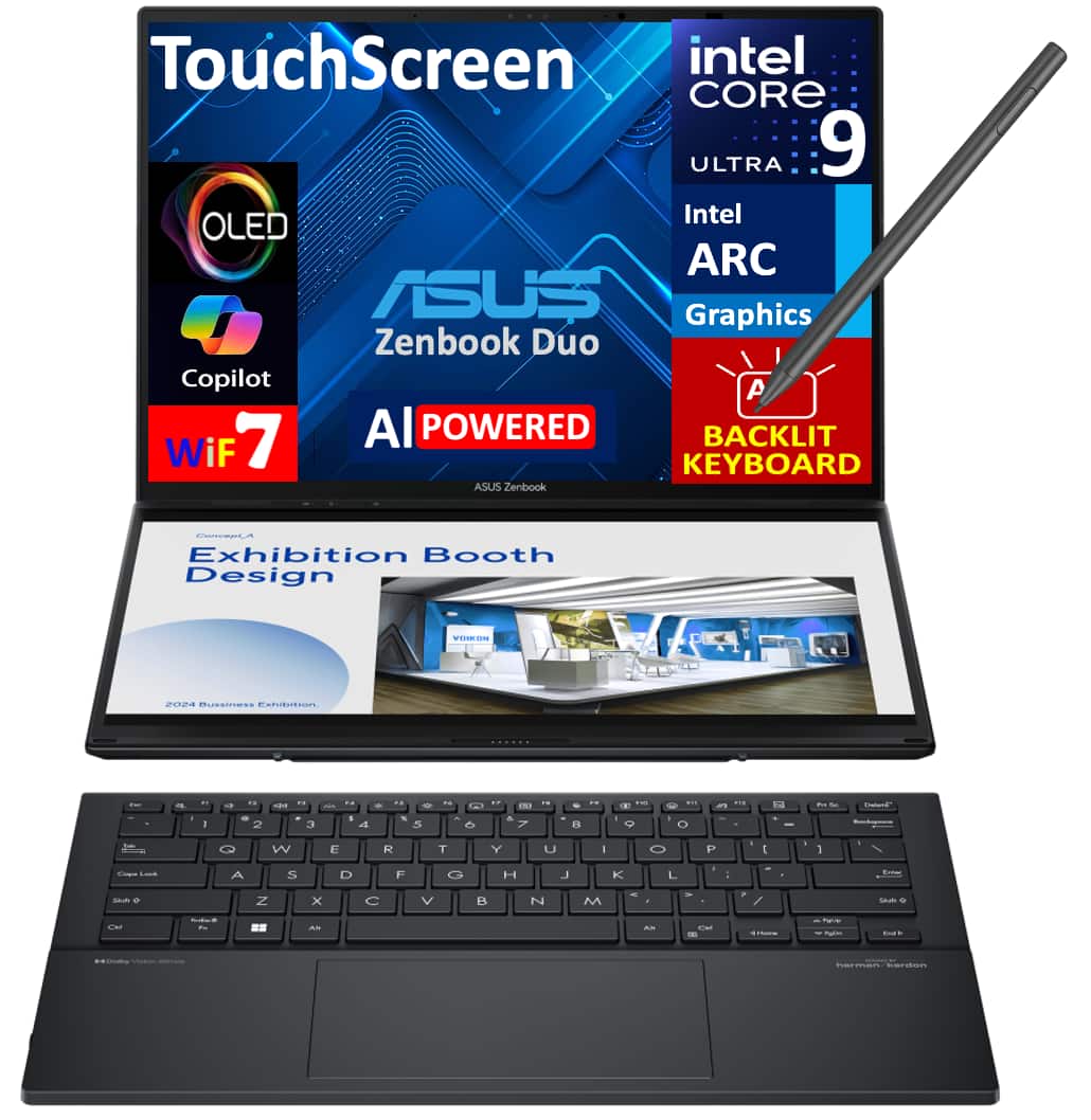 ASUS - Zenbook Duo 2-in-1 Laptop 14.0 2.8K Display (Intel Ultra 9-285H, 32GB LPDDR5X, 1TB PCIe SSD, Win 11 Pro) - Inkwell Gray