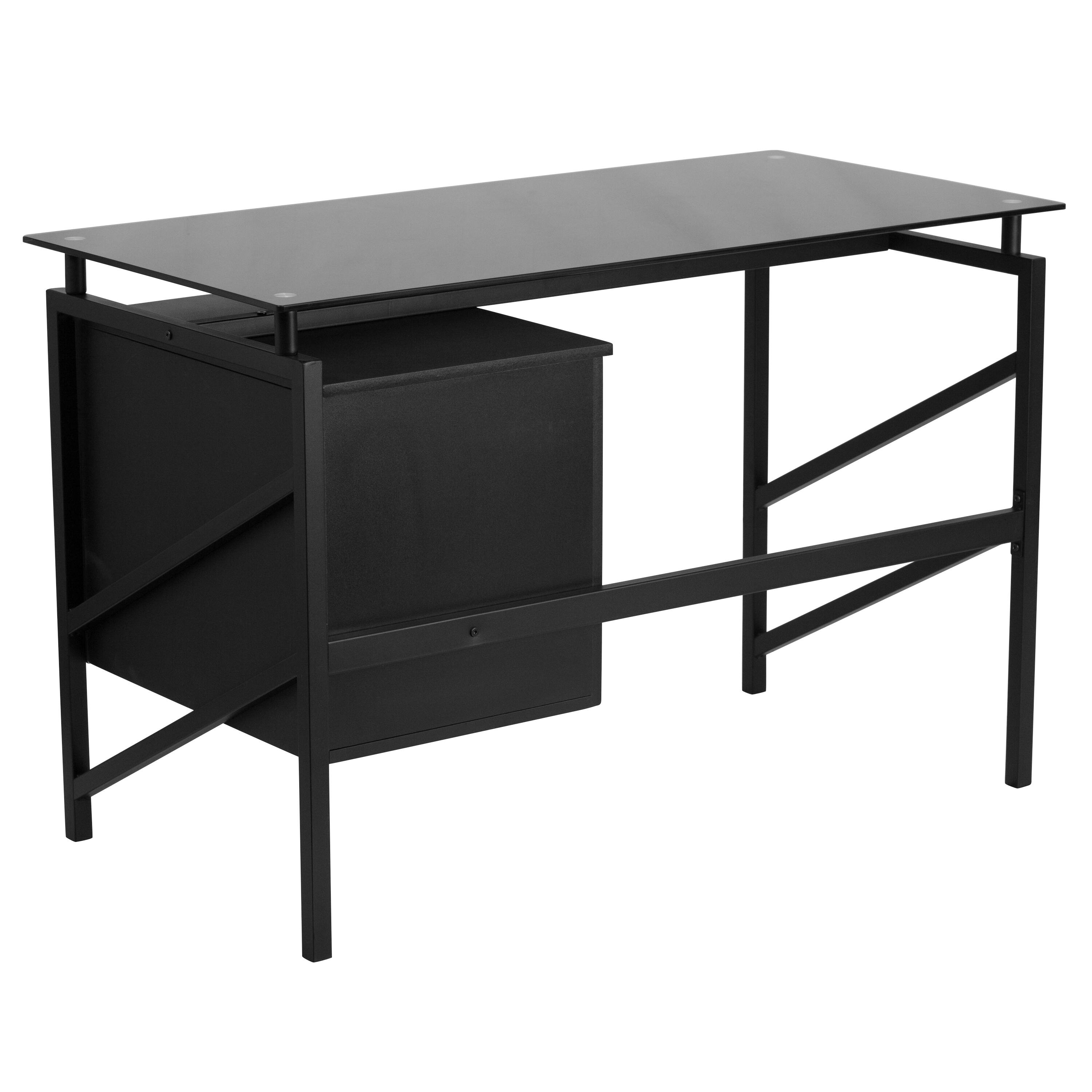 Alt View 4. Emma + Oliver - Two Drawer Pedestal Desk with Tempered Glass Top and Metal Frame - Black.