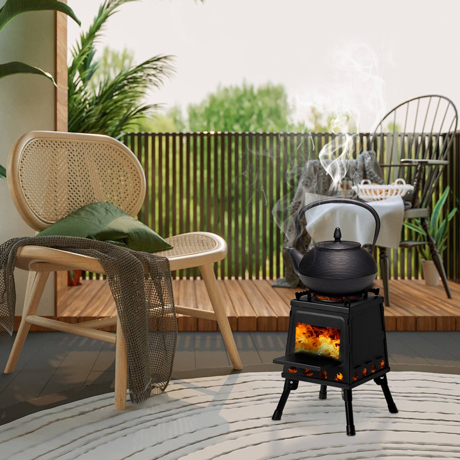 Alt View 9. Winado - Wood Burning Tent Stove, Portable, for Outdoor Camping, Outside - Black.