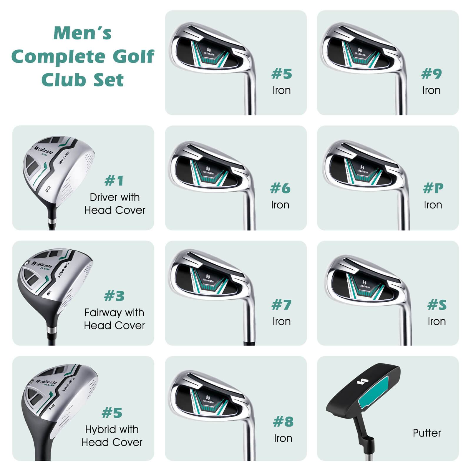 Men's Complete Golf Club Set

- #1 Driver with Head Cover
- #3 Fairway with Head Cover
- #5 Hybrid with Head Cover
- #5 Iron
- #6 Iron
- #7 Iron
- #8 Iron
- #9 Iron
- #P Iron
- Putter