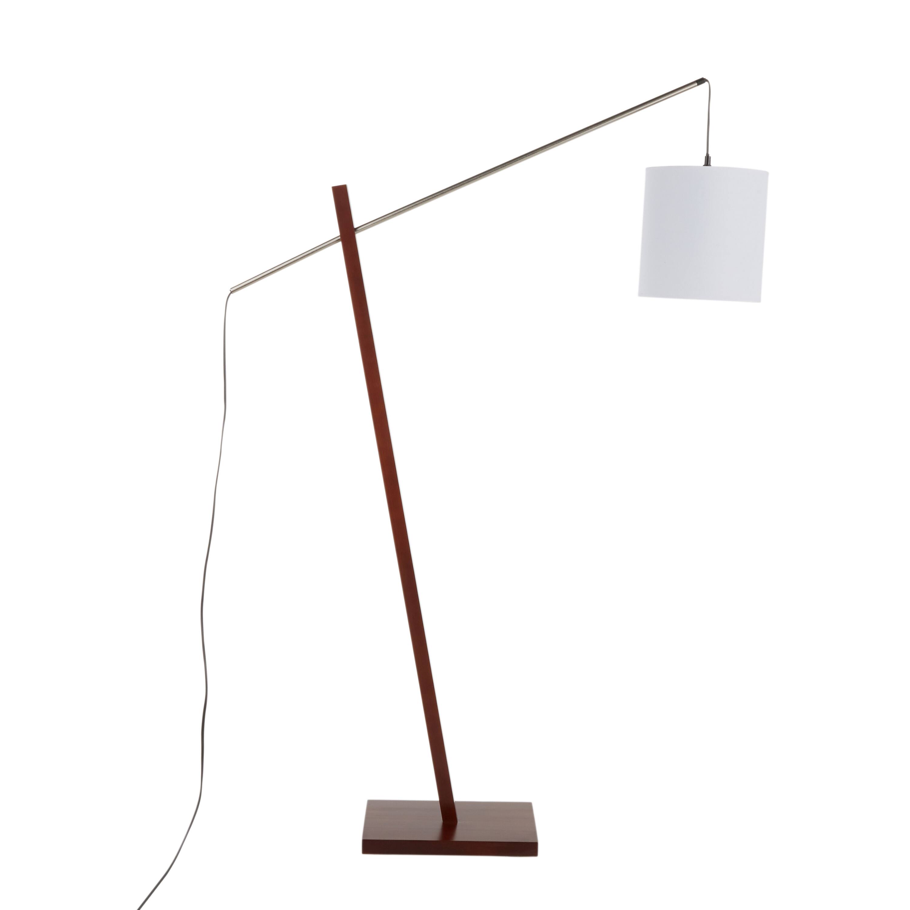 Left. Loheer - Loheer Contemporary Floor Lamp Walnut Wood White Fabric Shade Tall Standing Light for Living Room Bedroom 60in - Walnut.