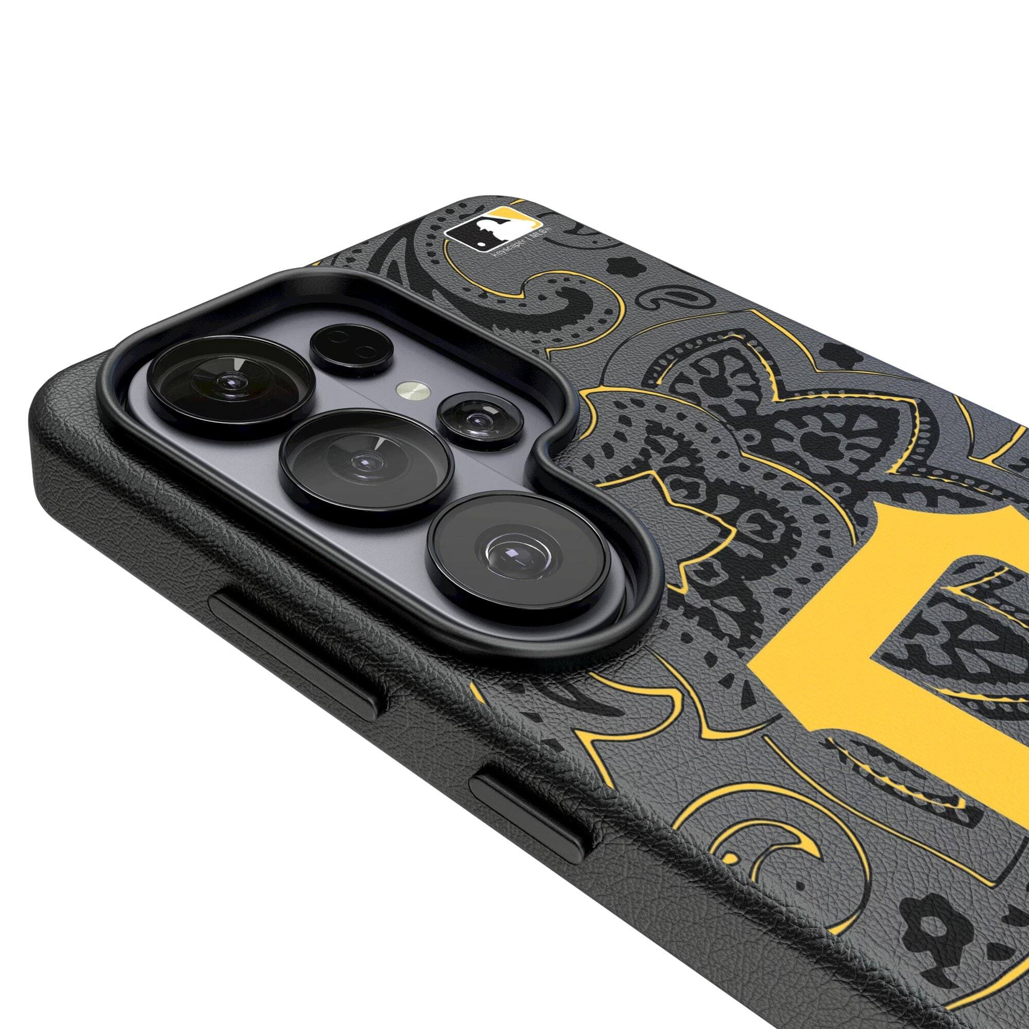 Alt View 2. Keyscaper - Pittsburgh Pirates Paisley Galaxy Magnetic Bump Case - S24 - Black.