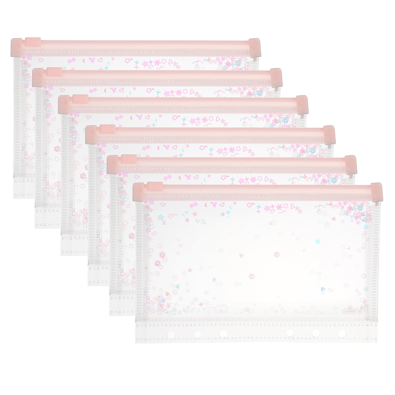 Unique Bargains - 6pcs A6 Plastic Binder Zipper Pockets 7x5 Inch Clear Envelope Folders Planner Waterproof with Sequin Decor - Light Pink price history on PriceWatchPro
