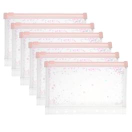 Unique Bargains - 6pcs A6 Plastic Binder Zipper Pockets 7x5 Inch Clear Envelope Folders Planner Waterproof with Sequin Decor - Light Pink
