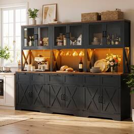 Aheaplus - 71'' Tall Farmhouse Pantry Storage Cabinet with 6 Drawers and 12 Doors, Set of 3 - Black & Brown