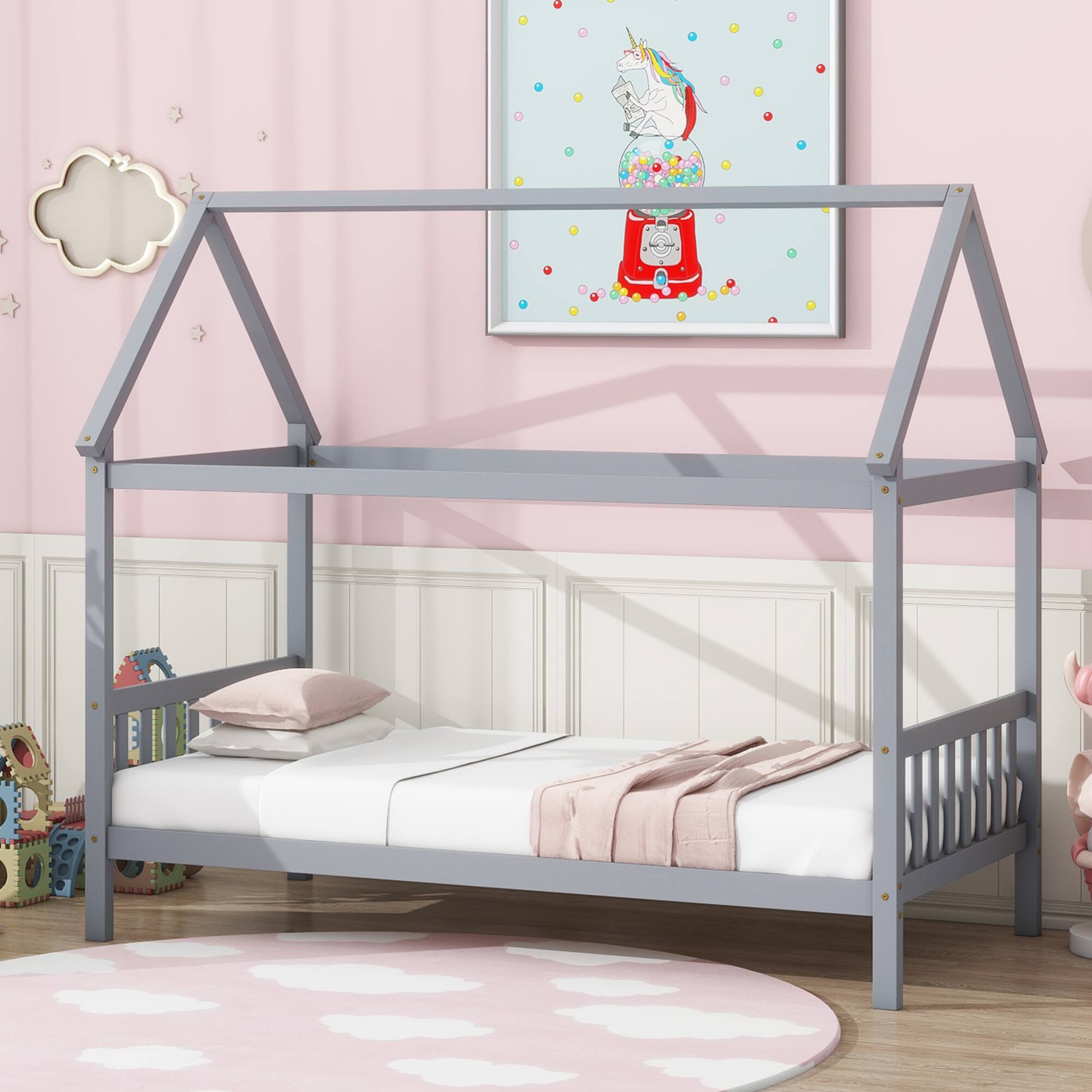 GOODSILO Twin Size House Frame Bed with Headboard and Footboard in ...