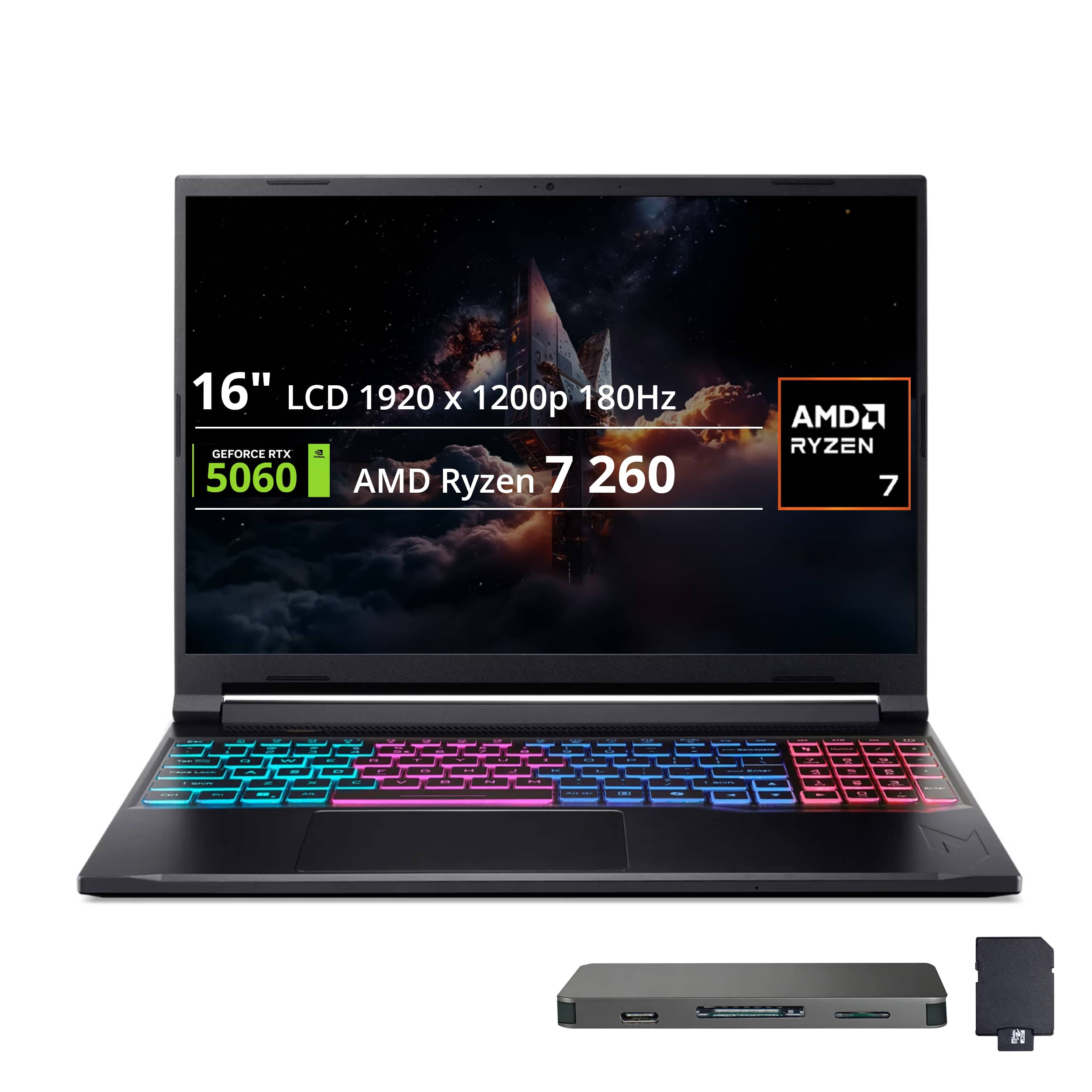 Acer - Upgraded - Nitro V 16S AI 16" Gaming Laptop,AMD Ryzen 260,32GB RAM,2TB SSD+1TB Dock Set,GeForce RTX 5060,Win11 Pro - Black