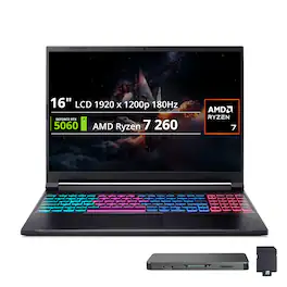 Acer - Upgraded - Nitro V 16S AI 16" Gaming Laptop,AMD Ryzen 260,16GB RAM,1TB SSD+1TB Dock Set,GeForce RTX 5060,Win11 Pro - Black