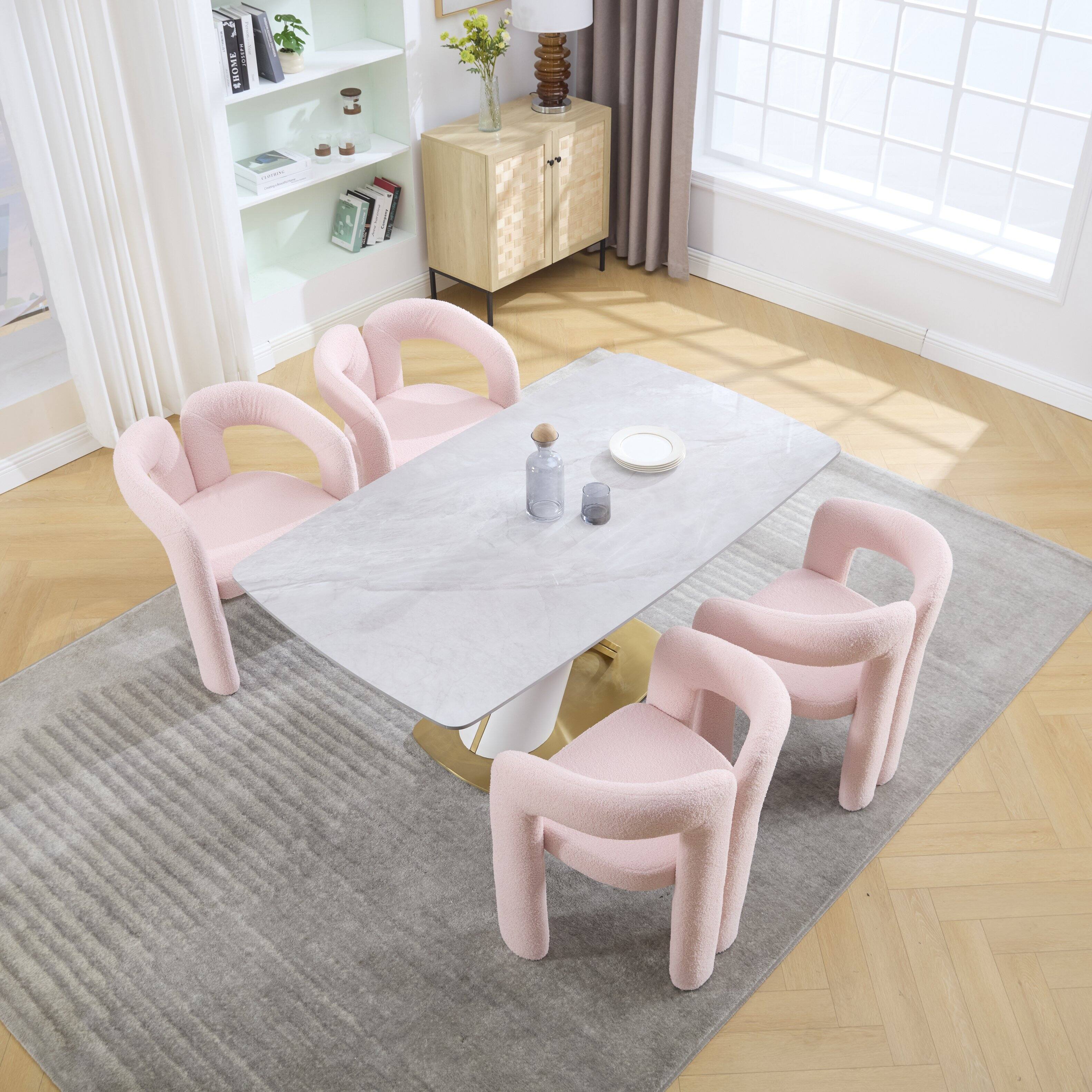 Alt View 1. Trinkets Crazed - Modern Barrel Dining Chairs Set of 2, Teddy Velvet Fabric Upholstered Kitchen  Accent Chairs with Arms/Open Back - Pink.