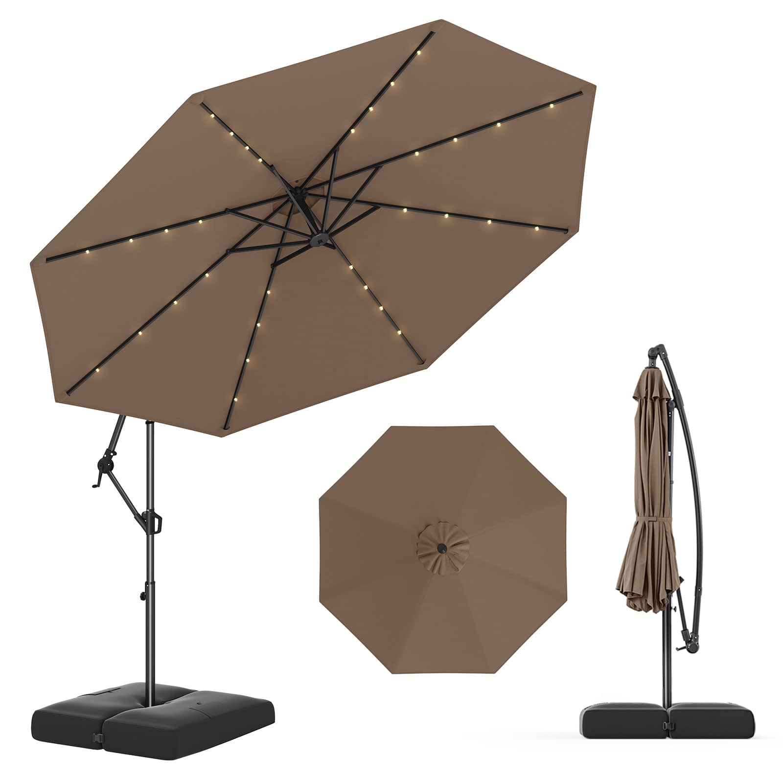 Gymax - 10 FT Solar Offset Hanging Umbrella Patio Cantilever Umbrella w/ 32 LED Lights - Taupe price history on PriceWatchPro