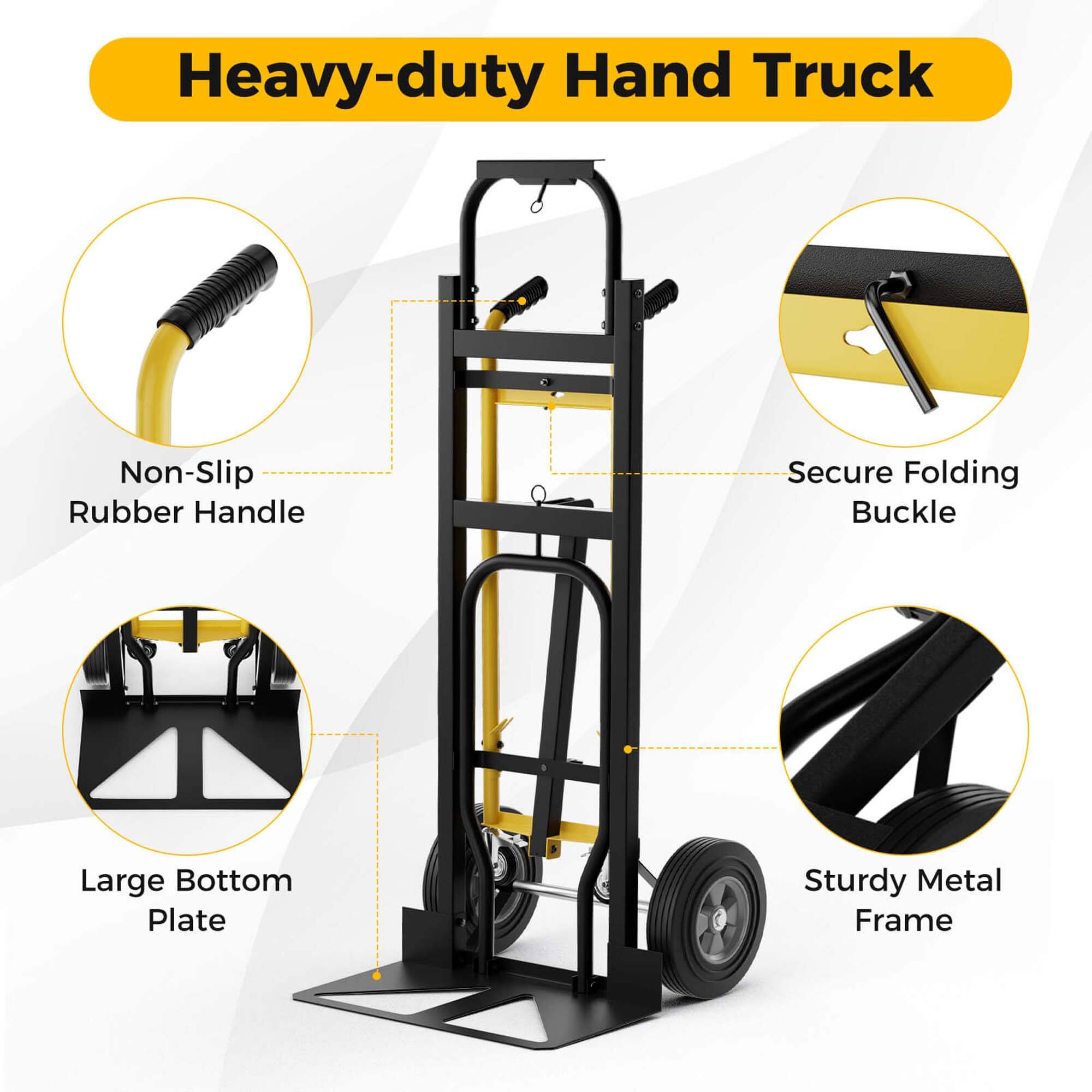 Heavy-duty Hand Truck Non-Slip Rubber Handle Secure Folding Buckle Large Bottom Plate Sturdy Metal Frame