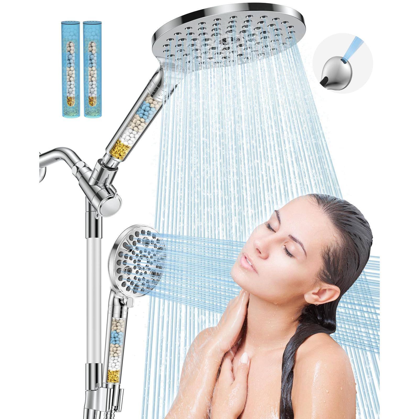 Paradigms Interiors - Dual Filte Handheld Shower Heads Combo 15 mode High Rainfall Showerheads Set With Filter For Hard Water Rem - Chrome
