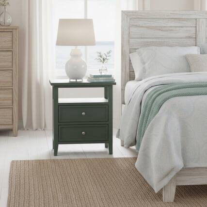 Front. Tiramisubest - Vintage Green Nightstand with Nickel Knobs and Open Shelf - Green.